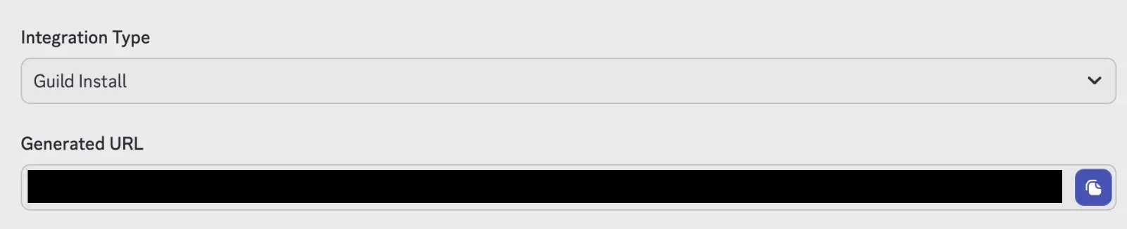 The generated Discord invite URL, redacted