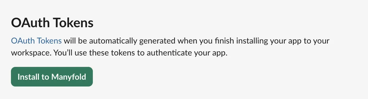 The OAuth Tokens section before installation, with the install button