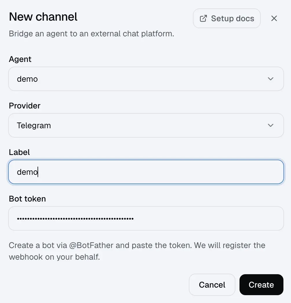 The Manyfold New channel form for a Telegram channel