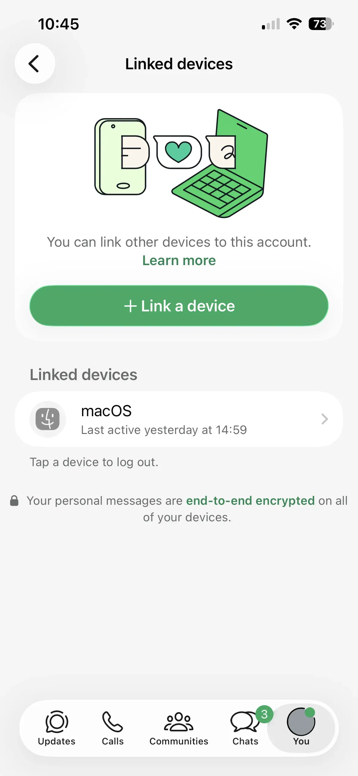 The WhatsApp Linked devices screen with the Link a device button